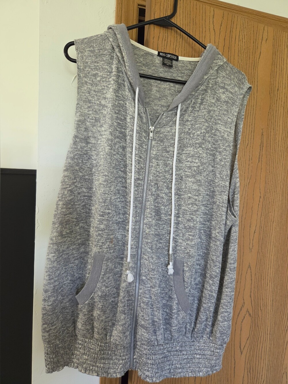 Miss Chievous Heather Gray Sleeveless Zip Hoodie